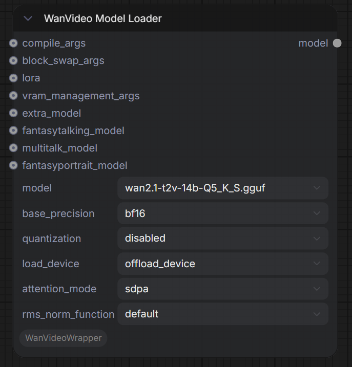 WanVideoModelLoader node with attention_mode set to sdpa