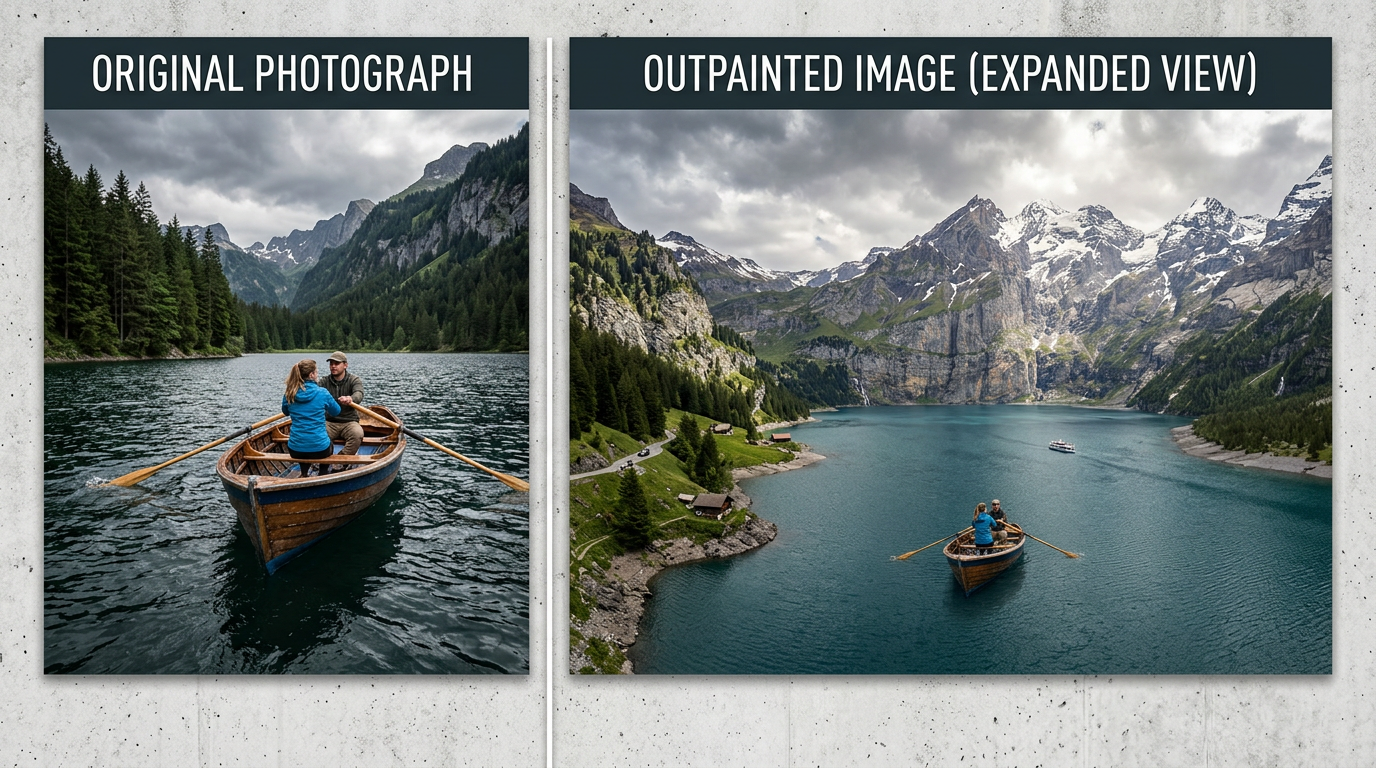 ComfyUI outpainting workflow extending an image beyond its original borders
