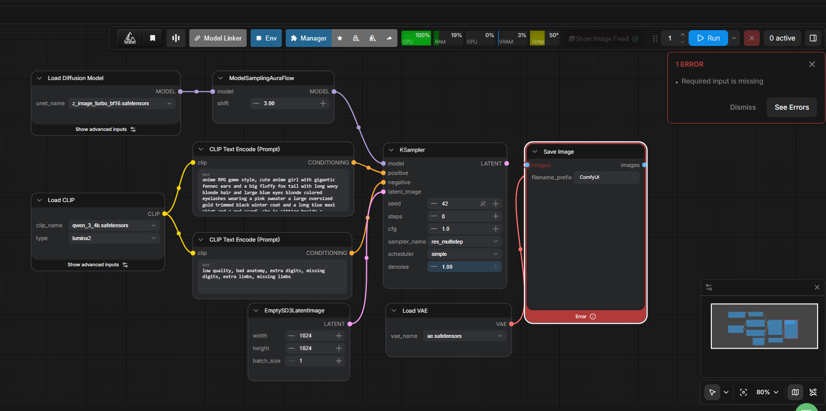 Prompt has no outputs error on ComfyUI canvas